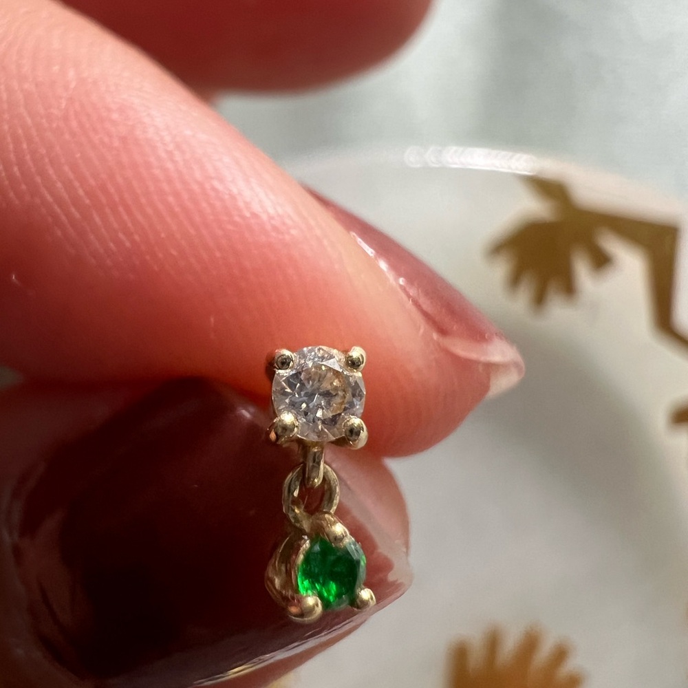 14k Solid Gold Threadless Cz Dangle Earring From … - image 2